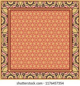 background, geometric pattern with ornate lace frame. illustration. for Scarf Print, Fabric, Covers, Scrapbooking, Bandana, Pareo, Shawl