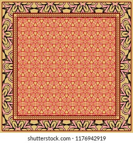 background, geometric pattern with ornate lace frame. illustration. for Scarf Print, Fabric, Covers, Scrapbooking, Bandana, Pareo, Shawl