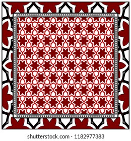 background, geometric pattern with ornate lace frame. illustration. for Scarf Print, Fabric, Covers, Scrapbooking, Bandana, Pareo, Shawl