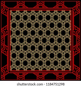 background, geometric pattern with ornate lace frame. illustration. for Scarf Print, Fabric, Covers, Scrapbooking, Bandana, Pareo, Shawl