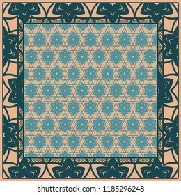 background, geometric pattern with ornate lace frame. illustration. for Scarf Print, Fabric, Covers, Scrapbooking, Bandana, Pareo, Shawl