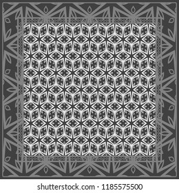 background, geometric pattern with ornate lace frame. illustration. for Scarf Print, Fabric, Covers, Scrapbooking, Bandana, Pareo, Shawl