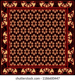 background, geometric pattern with ornate lace frame. illustration. for Scarf Print, Fabric, Covers, Scrapbooking, Bandana, Pareo, Shawl
