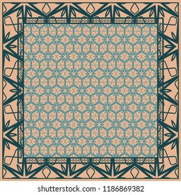 background, geometric pattern with ornate lace frame. illustration. for Scarf Print, Fabric, Covers, Scrapbooking, Bandana, Pareo, Shawl