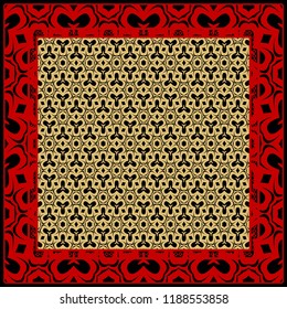 background, geometric pattern with ornate lace frame. illustration. for Scarf Print, Fabric, Covers, Scrapbooking, Bandana, Pareo, Shawl