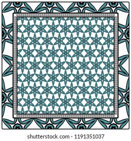 background, geometric pattern with ornate lace frame. illustration. for Scarf Print, Fabric, Covers, Scrapbooking, Bandana, Pareo, Shawl