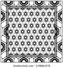 background, geometric pattern with ornate lace frame. illustration. for Scarf Print, Fabric, Covers, Scrapbooking, Bandana, Pareo, Shawl