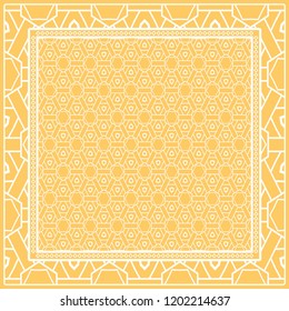 background, geometric pattern with ornate lace frame. illustration. for Scarf Print, Fabric, Covers, Scrapbooking, Bandana, Pareo, Shawl