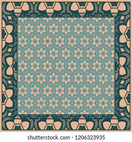 background, geometric pattern with ornate lace frame. illustration. for Scarf Print, Fabric, Covers, Scrapbooking, Bandana, Pareo, Shawl