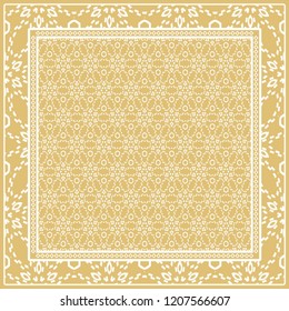 Background, geometric pattern with ornate lace frame. illustration. for Scarf Print, Fabric, Covers, Scrapbooking, Bandana, Pareo, Shawl