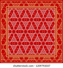 Background, geometric pattern with ornate lace frame. illustration. for Scarf Print, Fabric, Covers, Scrapbooking, Bandana, Pareo, Shawl