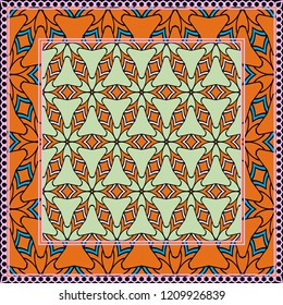 Background, geometric pattern with ornate lace frame. illustration. for Scarf Print, Fabric, Covers, Scrapbooking, Bandana, Pareo, Shawl