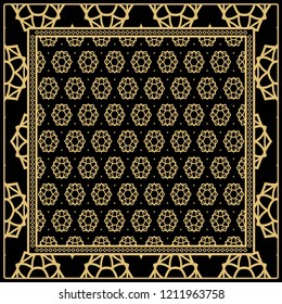 background, geometric pattern with ornate lace frame. illustration. for Scarf Print, Fabric, Covers, Scrapbooking, Bandana, Pareo, Shawl
