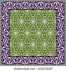 Background, geometric pattern with ornate lace frame. illustration. for Scarf Print, Fabric, Covers, Scrapbooking, Bandana, Pareo, Shawl