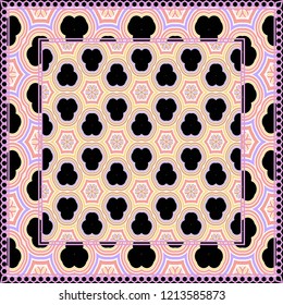 Background, geometric pattern with ornate lace frame. illustration. for Scarf Print, Fabric, Covers, Scrapbooking, Bandana, Pareo, Shawl