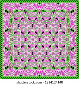 Background, geometric pattern with ornate lace frame. illustration. for Scarf Print, Fabric, Covers, Scrapbooking, Bandana, Pareo, Shawl