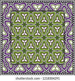 Background, geometric pattern with ornate lace frame. illustration. for Scarf Print, Fabric, Covers, Scrapbooking, Bandana, Pareo, Shawl
