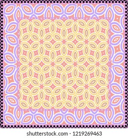 Background, geometric pattern with ornate lace frame. illustration. for Scarf Print, Fabric, Covers, Scrapbooking, Bandana, Pareo, Shawl