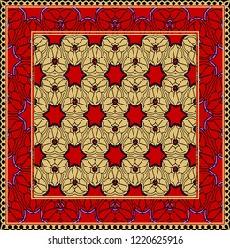 Background, geometric pattern with ornate lace frame. illustration. for Scarf Print, Fabric, Covers, Scrapbooking, Bandana, Pareo, Shawl
