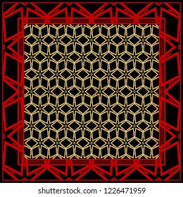 background, geometric pattern with ornate lace frame. illustration. for Scarf Print, Fabric, Covers, Scrapbooking, Bandana, Pareo, Shawl