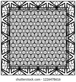 background, geometric pattern with ornate lace frame. illustration. for Scarf Print, Fabric, Covers, Scrapbooking, Bandana, Pareo, Shawl