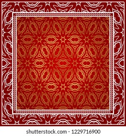 Background, geometric pattern with ornate lace frame. illustration. for Scarf Print, Fabric, Covers, Scrapbooking, Bandana, Pareo, Shawl