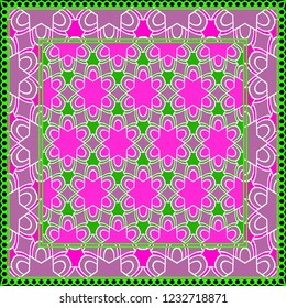 Background, geometric pattern with ornate lace frame. illustration. for Scarf Print, Fabric, Covers, Scrapbooking, Bandana, Pareo, Shawl