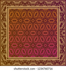 Background, geometric pattern with ornate lace frame. illustration. for Scarf Print, Fabric, Covers, Scrapbooking, Bandana, Pareo, Shawl