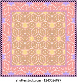 Background, geometric pattern with ornate lace frame. illustration. for Scarf Print, Fabric, Covers, Scrapbooking, Bandana, Pareo, Shawl