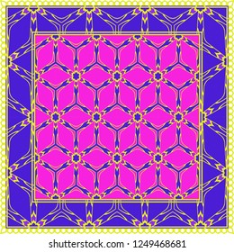Background, Geometric Pattern With Ornate Lace Frame. Illustration. For Scarf Print, Fabric, Covers, Scrapbooking, Bandana, Pareo, Shawl