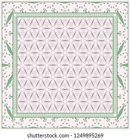 Background, Geometric Pattern With Ornate Lace Frame. Illustration. For Scarf Print, Fabric, Covers, Scrapbooking, Bandana, Pareo, Shawl