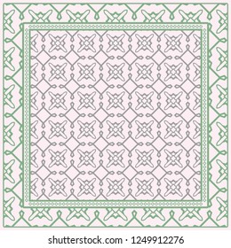 Background, Geometric Pattern With Ornate Lace Frame. Illustration. For Scarf Print, Fabric, Covers, Scrapbooking, Bandana, Pareo, Shawl