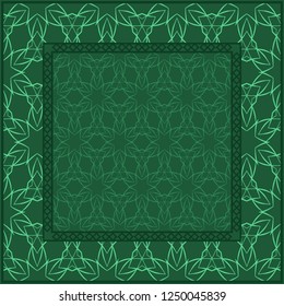 Background, Geometric Pattern With Ornate Lace Frame. Illustration. For Scarf Print, Fabric, Covers, Scrapbooking, Bandana, Pareo, Shawl