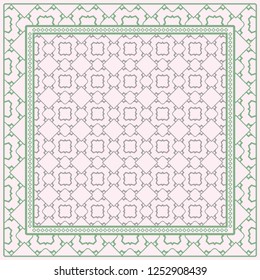 Background, Geometric Pattern With Ornate Lace Frame. Illustration. For Scarf Print, Fabric, Covers, Scrapbooking, Bandana, Pareo, Shawl