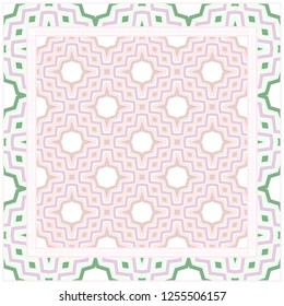 Background, Geometric Pattern With Ornate Lace Frame. Illustration. For Scarf Print, Fabric, Covers, Scrapbooking, Bandana, Pareo, Shawl