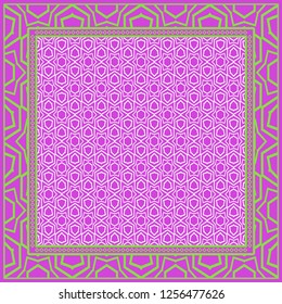 background, geometric pattern with ornate lace frame. illustration. for Scarf Print, Fabric, Covers, Scrapbooking, Bandana, Pareo, Shawl