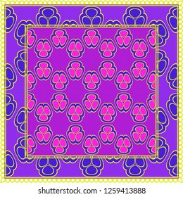Background, Geometric Pattern With Ornate Lace Frame. Illustration. For Scarf Print, Fabric, Covers, Scrapbooking, Bandana, Pareo, Shawl