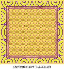 Background, geometric pattern with ornate lace frame. illustration. for Scarf Print, Fabric, Covers, Scrapbooking, Bandana, Pareo, Shawl