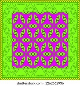 Background, geometric pattern with ornate lace frame. illustration. for Scarf Print, Fabric, Covers, Scrapbooking, Bandana, Pareo, Shawl