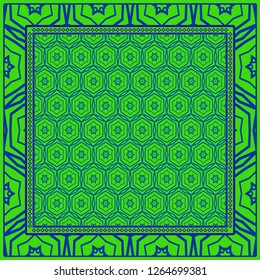 Background, Geometric Pattern With Ornate Lace Frame. Illustration. For Scarf Print, Fabric, Covers, Scrapbooking, Bandana, Pareo, Shawl