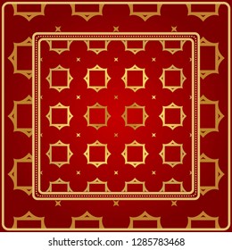 Background, Geometric Pattern With Ornate Lace Frame. Illustration. For Scarf Print, Fabric, Covers, Scrapbooking, Bandana, Pareo, Shawl. Red golden color