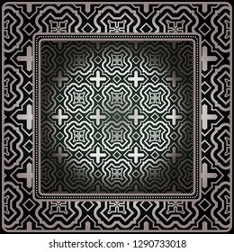 Background, Geometric Pattern With Ornate Lace Frame. Illustration. For Tablecloth, Scarf Print, Fabric, Covers, Scrapbooking, Bandana, Pareo, Shawl