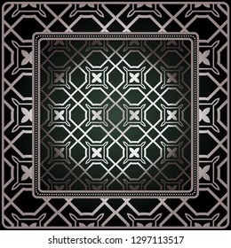 Background, Geometric Pattern With Ornate Lace Frame. Illustration. For Tablecloth, Scarf Print, Fabric, Covers, Scrapbooking, Bandana, Pareo, Shawl