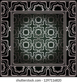 Background, Geometric Pattern With Ornate Lace Frame. Illustration. For Tablecloth, Scarf Print, Fabric, Covers, Scrapbooking, Bandana, Pareo, Shawl