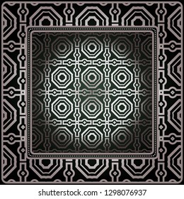 Background, Geometric Pattern With Ornate Lace Frame. Illustration. For Tablecloth, Scarf Print, Fabric, Covers, Scrapbooking, Bandana, Pareo, Shawl