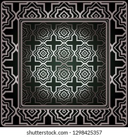 Background, Geometric Pattern With Ornate Lace Frame. Illustration. For Tablecloth, Scarf Print, Fabric, Covers, Scrapbooking, Bandana, Pareo, Shawl