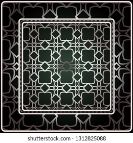 Background, Geometric Pattern With Ornate Lace Frame. Illustration. For Scarf Print, Fabric, Covers, Scrapbooking, Bandana, Pareo, Shawl. Silver. dark grey, green color color.
