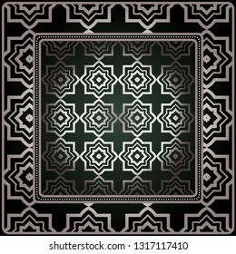 Background, Geometric Pattern With Ornate Lace Frame. Illustration. For Tablecloth, Scarf Print, Fabric, Covers, Scrapbooking, Bandana, Pareo, Shawl