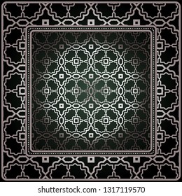 Background, Geometric Pattern With Ornate Lace Frame. Illustration. For Tablecloth, Scarf Print, Fabric, Covers, Scrapbooking, Bandana, Pareo, Shawl
