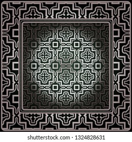 Background, Geometric Pattern With Ornate Lace Frame. Illustration. For Tablecloth, Scarf Print, Fabric, Covers, Scrapbooking, Bandana, Pareo, Shawl